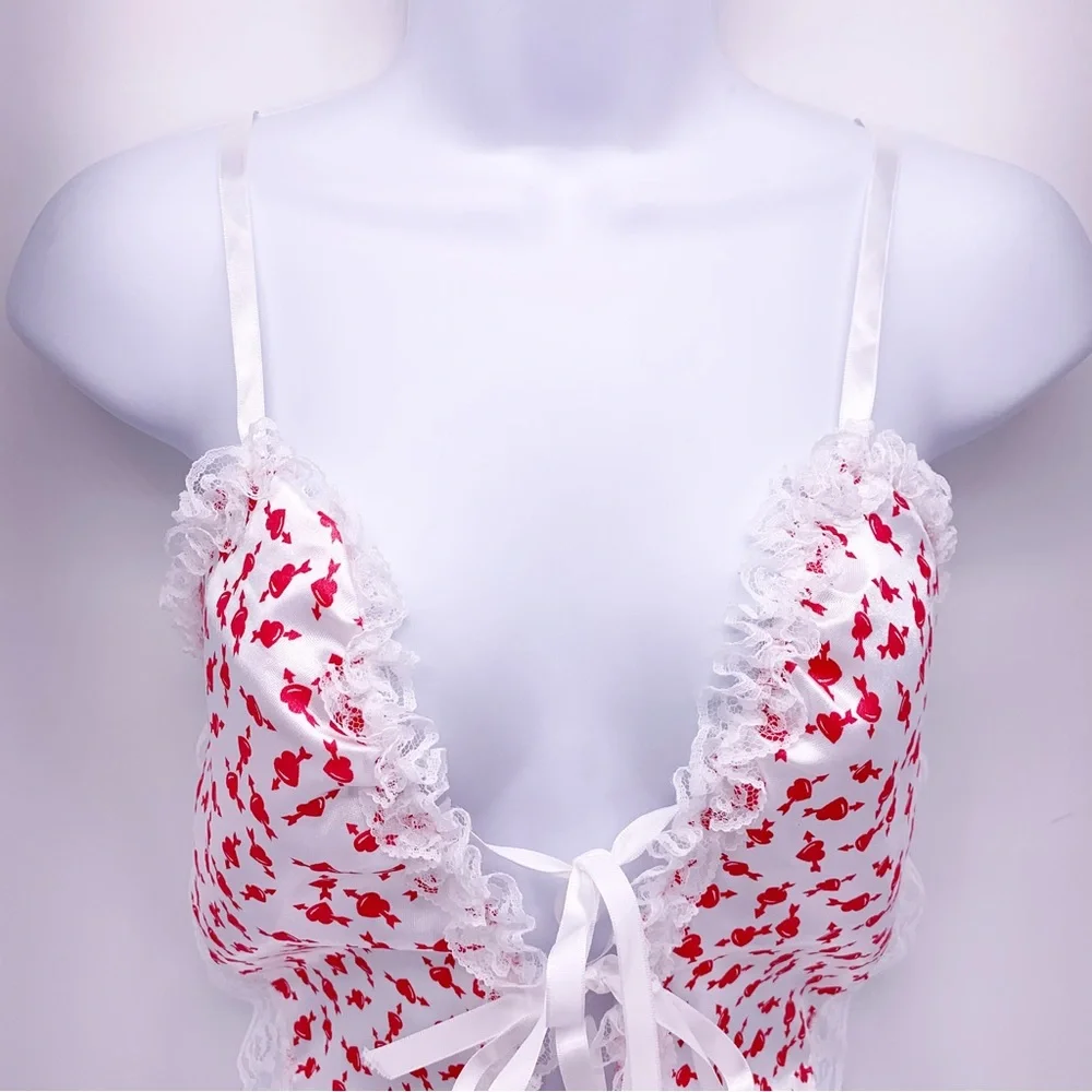 VINTAGE Heart and Bow Teddy Bodysuit Lingerie Size S/M - Picture 2 of 9